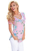 Sexy Light Pink Super Soft Floral Tee Shirt with Crisscross Neck